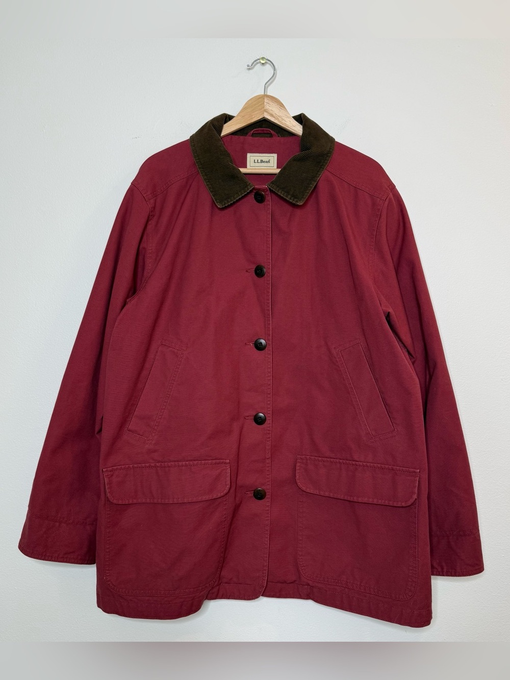 Vintage LL BEAN Barn Chore Coat Jacket in burgundy red brown corduroy collar XXL